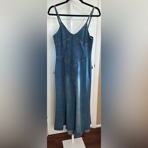 👖✨ Moda International Denim Midi Dress | Retro Seamed Perfection